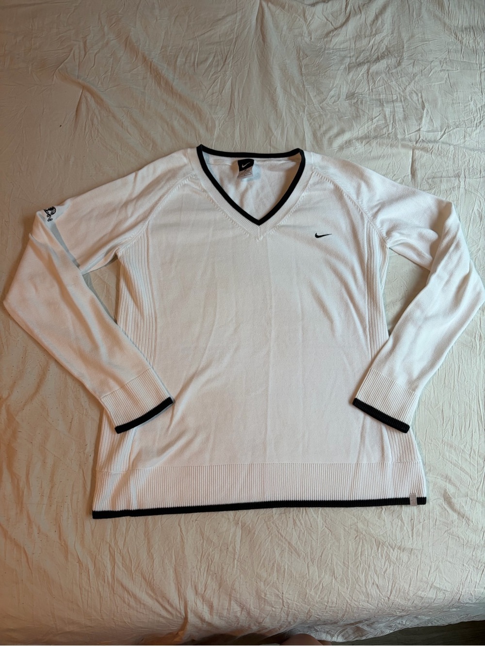 Nike Women’s White V-Neck Sweater with Black Trim